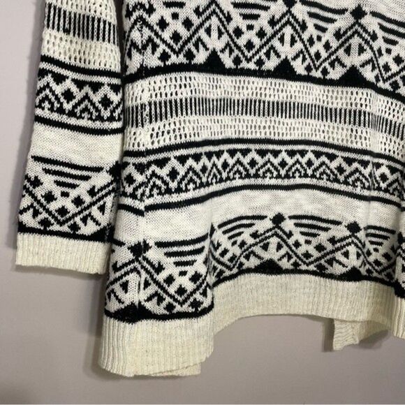 Pink Rose M open front cotton blend black white aztec print longline cardigan - Picture 7 of 11